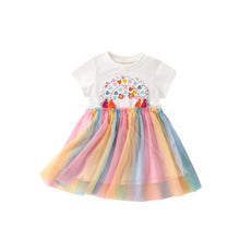 Load image into Gallery viewer, 9323DS-Summer European and American children's round neck short-sleeved colorful gauze dress