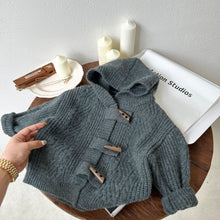 Load image into Gallery viewer, 77C85SE-Autumn solid color knitted open-front hooded sweater jacket
