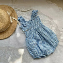 Load image into Gallery viewer, <Taiwan Pavilion> Y9419LS- Summer Plaid Lotus Leaf Sling Bodysuit
