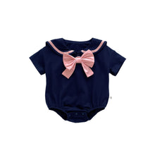 Load image into Gallery viewer, 103924LS- Summer college style lapel bow short-sleeved bodysuit