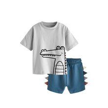 Load image into Gallery viewer, 9552TG-Summer children's casual round neck crocodile short-sleeved top + elastic waist pants two-piece set