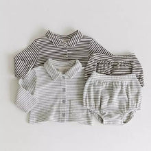 Load image into Gallery viewer, Y8379TG-Korean style lapel striped waffle cardigan top + pants set