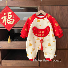 Load image into Gallery viewer, AL422LS-Winter New Year Greeting Plush Color-blocked Red Envelope Climbing Clothes