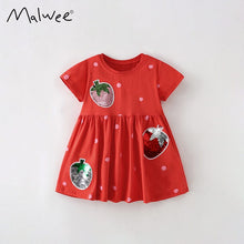 Load image into Gallery viewer, 9334DS-Summer European and American children's casual round neck short-sleeved strawberry dress