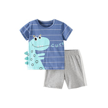 Load image into Gallery viewer, <Taiwan Pavilion> 8343TG-malwee Summer European and American children's striped round neck dinosaur short-sleeved suit