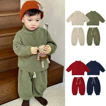 Load image into Gallery viewer, D23383TG-Baby suit winter fleece solid color top + trousers two-piece set