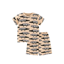 Load image into Gallery viewer, 9564TG-Summer European and American children's crocodile casual print round neck top + elastic waist shorts two-piece set
