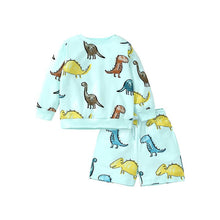 Load image into Gallery viewer, 22071TG-Little maven European and American autumn boys' cotton long-sleeved dinosaur top + shorts set