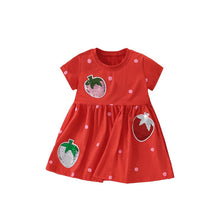 Load image into Gallery viewer, 9334DS-Summer European and American children's casual round neck short-sleeved strawberry dress