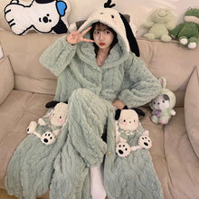 Load image into Gallery viewer, 2275JG-Autumn and winter coral fleece thick long nightgown + trousers home two-piece set
