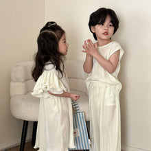 Load image into Gallery viewer, X85108JG-Summer thin accordion pleated girls' nightdress & boys' vest trousers set home clothes