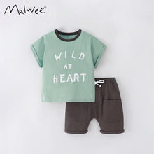 Load image into Gallery viewer, 9570TG-Spring and summer European and American children's English printed round neck short-sleeved top + elastic sweatpants two-piece set