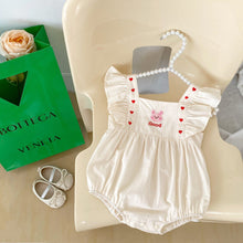 Load image into Gallery viewer, k2716LS-Flying sleeves small heart rabbit embroidery square collar bodysuit