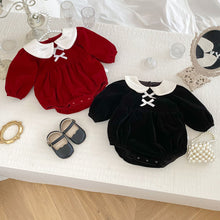 Load image into Gallery viewer, H10325LS-Winter baby girl plus velvet bow New Year greetings sweater