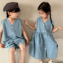 Load image into Gallery viewer, X86052TG-Summer casual vest denim suit & dress brother and sister outfit