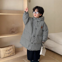Load image into Gallery viewer, D90397SE- Winter boys and girls mid-length over-knee thickened hooded warm down plaid cotton coat