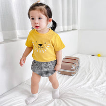 Load image into Gallery viewer, MSBCS1040TG-Summer Korean cartoon animal top + plaid pants pure cotton two-piece set