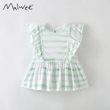 Load image into Gallery viewer, 9231DS-Summer striped round neck flying sleeve skirt top