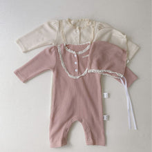 Load image into Gallery viewer, Y9321LS-Long Stand Collar Lace Waffle Jumpsuit