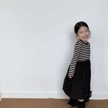 將圖片載入圖庫檢視器 BB-2317PCW-條紋拼接女童日系連衣裙親子裝