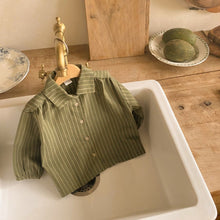 Load image into Gallery viewer, Y7403SE-Spring vertical striped casual shirt with wrinkled shoulders