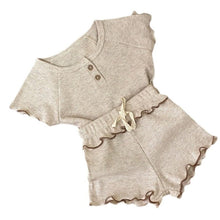 Load image into Gallery viewer, Y5406TG-Summer short-sleeved waffle wave curled short-sleeved T + shorts two-piece set