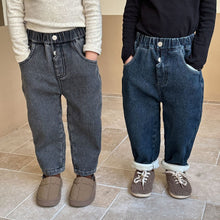 Load image into Gallery viewer, D83576PA-Autumn and winter children's elastic one-piece plus velvet thick denim trousers