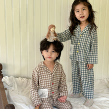 Load image into Gallery viewer, QJ240099JG-Autumn pure cotton plaid long-sleeved top + trousers home set