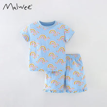 Load image into Gallery viewer, 9510TG-Summer European and American children's casual round neck rainbow top + elastic shorts set