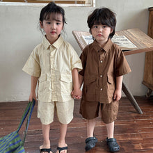將圖片載入圖庫檢視器 X81982TG-夏季韓版棉質工裝短袖襯衫+短褲兩件套
