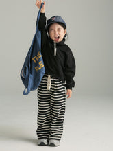 將圖片載入圖庫檢視器 BB-2328PCW-條紋男女童繫繩日系闊腿褲親子裝