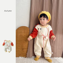 Load image into Gallery viewer, 2304237LS-Autumn and winter little dinosaur plus velvet and warm crawling clothes