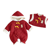 Load image into Gallery viewer, AL758LS-Winter baby quilted thickened hooded New Year's greetings romper & coat