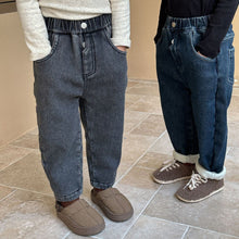 Load image into Gallery viewer, D83576PA-Autumn and winter children's elastic one-piece plus velvet thick denim trousers