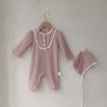 Load image into Gallery viewer, Y9321LS-Long Stand Collar Lace Waffle Jumpsuit