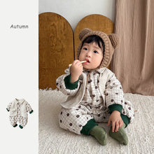 將圖片載入圖庫檢視器 2304617LS-北歐風加絨加厚格紋卡通印花假兩件爬服