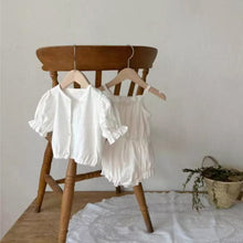 Load image into Gallery viewer, Y7421TG-Summer thin breathable cotton love jacquard sling jumpsuit + flower bud sleeve cardigan two-piece set