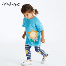 Load image into Gallery viewer, 9526TG-Summer European and American children's casual round neck short-sleeved sunflower top + elastic waist striped pants two-piece set