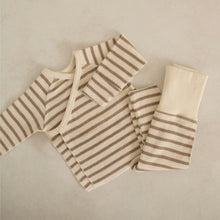 Load image into Gallery viewer, Y8354TG-Spring baby striped waffle striped top + high waist belly protection PP pants + hat three-piece set