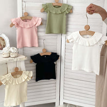 Load image into Gallery viewer, H10096SE- Summer flying sleeves lotus leaf collar solid color ribbed top & floral pants