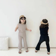 將圖片載入圖庫檢視器 24047TG-夏日韓版冰絲上衣+闊腿褲純色涼感套裝