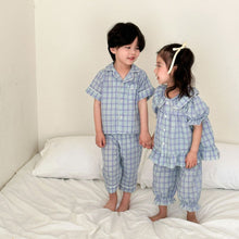 將圖片載入圖庫檢視器 X86001JG-夏季薄款純棉格紋家居服套裝