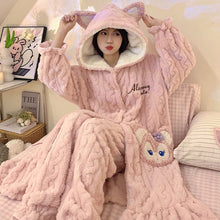 Load image into Gallery viewer, 2275JG-Autumn and winter coral fleece thick long nightgown + trousers home two-piece set