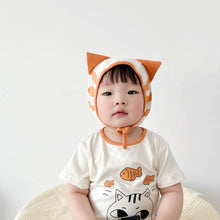 Load image into Gallery viewer, 53109LS-Cat eating fish print short-sleeved baby sweater + hat
