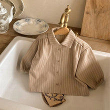 Load image into Gallery viewer, Y7403SE-Spring vertical striped casual shirt with wrinkled shoulders