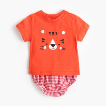 Load image into Gallery viewer, MSBCS1040TG-Summer Korean cartoon animal top + plaid pants pure cotton two-piece set