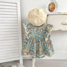 Load image into Gallery viewer, H10085DS-Summer green floral flying sleeves dress (pre-sale 7-10 days delivery)