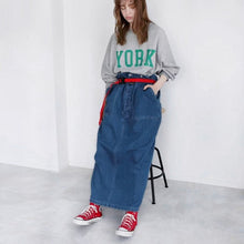 Load image into Gallery viewer, 23174PCW-Japanese autumn and winter parent-child wear loose extra-long denim overalls skirt