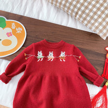 Load image into Gallery viewer, CQ155DS-Winter cute bunny print thickened New Year greetings knitted sweater dress