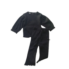 Load image into Gallery viewer, Y8346TG-Autumn little girl waffle long-sleeved top + wave curled bell-bottom pants two-piece set